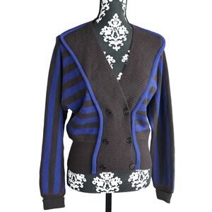 Salvatore Ferragamo Brown and Blue Striped Cardigan